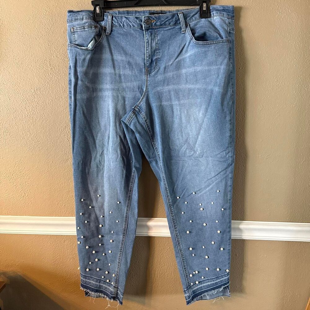 Earl-jean Women's skinny ankle style with pearl embellishments, size 22W